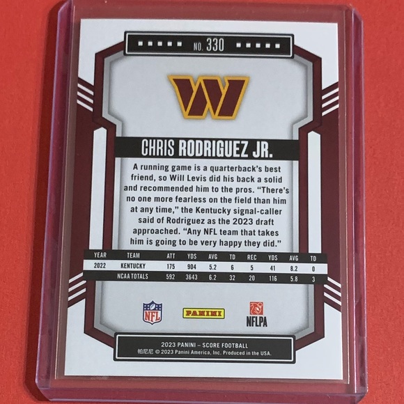 Chris Rodriguez Jr. #330 [Rookie] 2023 Panini Score Football Trading Card - Picture 2 of 2